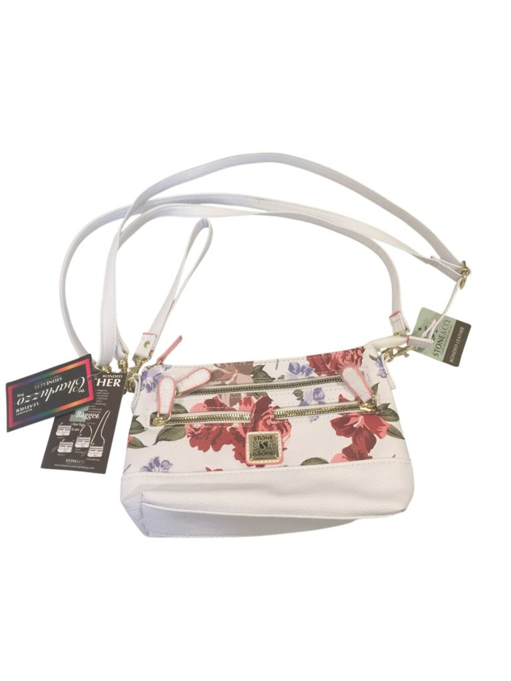 Stone & Co Bonded Leather Rose Bloom 4  Way Bagger Style Floral Purse